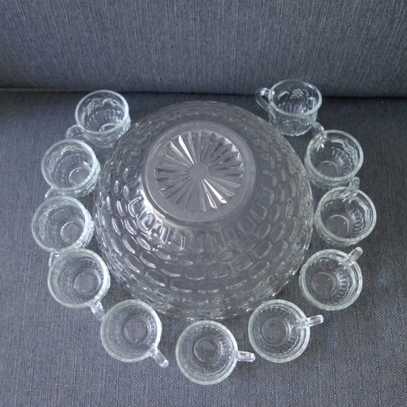 Glass Punch Bowl Set with 11 Glasses - Picture 10 of 15